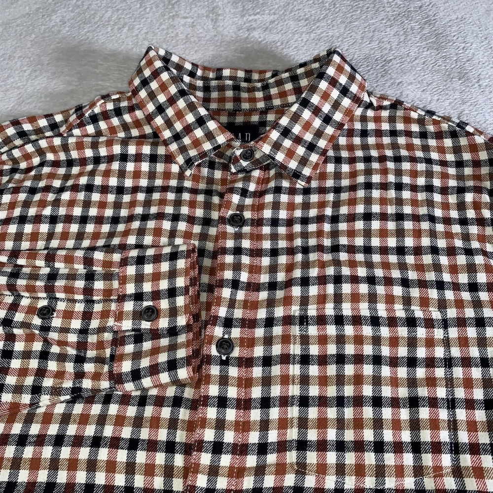 Gap Shirt Mens Large‎ Brown Plaid Flannel Long Sleeve Organic Cotton Lumberjack